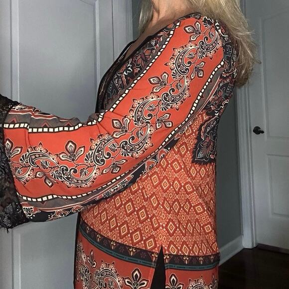 Flying Tomato Black Orange Boho Lace Top Small Halloween Witchy Goth Fall - Picture 5 of 6